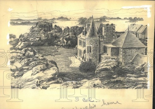 1938 Pressefoto Skizze von Illiec Island, wo Charles Lindbergh lebte