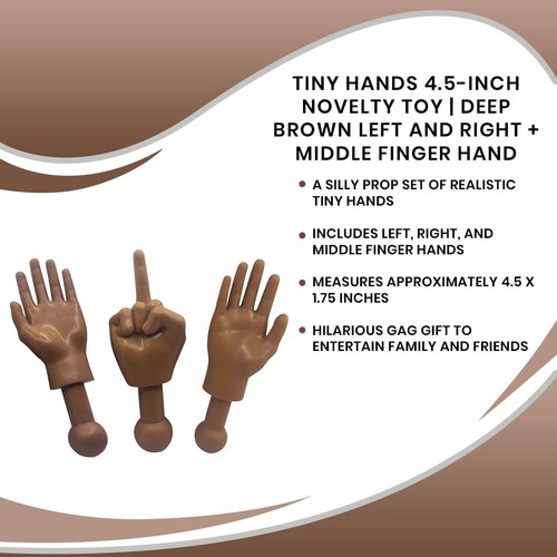 Tiny Hands 4.5-Inch Novelty Toy | Left and Right + Middle Finger Hand Deep Brown - Picture 7 of 7