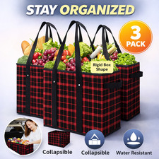 Reusable Grocery Bags 3 Pack Large Collapsible Shopping Tote Box Water Resistant