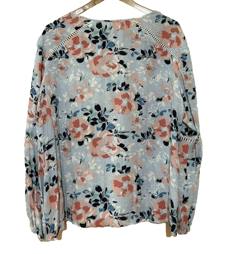 Women's blouse Jag SZ 16 Blue Floral Shirt Long Sleeve Boho Gypsy Peasant - Picture 8 of 10