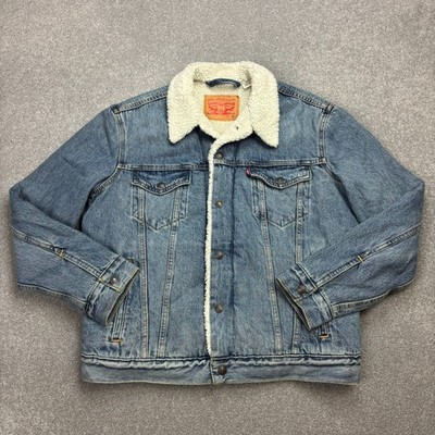 Levis Jeansjacke Erwachsene mittelblau Sherpa gefüttert Trucker Red Tab Mantel Herren