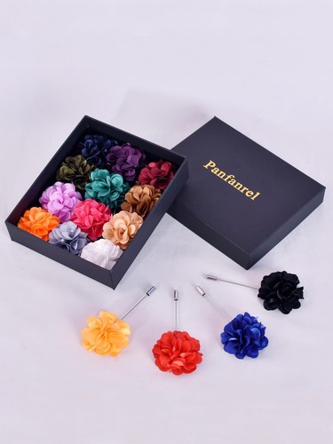 16 Pieces Flower MenS Lapel Pins Handmade Satin Boutonniere Pin for Suit Weddin - Picture 2 of 6