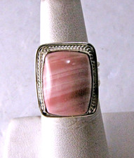 Pink Banded Agate Ring Stone Vintage Sterling Silver Polished Size 5 Band