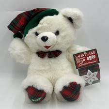 Vintage 1991 Snowflake Teddy Bear With Tag Plush Stuffed Animal Christmas