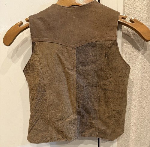 New Diamond Leather Vest Brown Snap Made In USA Youth Size 8 - Picture 3 of 3