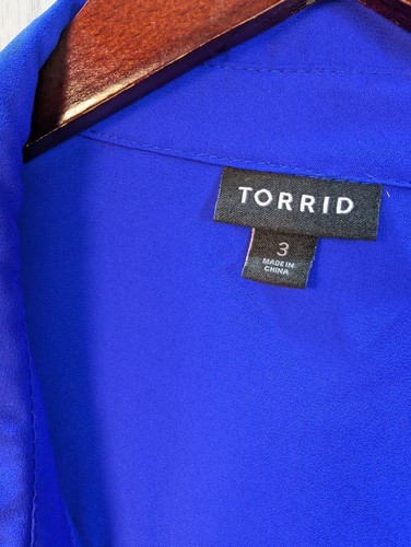Torrid Womens Shirt Madison Georgette Button Up Long Sleeve Blouse Sz 3 3X Blue - Picture 3 of 7