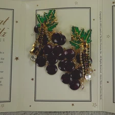 Lunch at the Ritz Earrings Vineyard Grapes Signed Clip On Menu Card