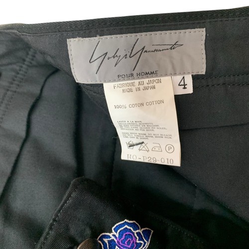 Yohji Yamamoto Pour Homme Black High Rise Trousers Embroidered Rose - Size XS - Picture 3 of 5