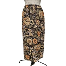 Vintage I.N. Studio Dark Cottagecore Black Floral Maxi Skirt Size L Forest Fairy