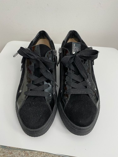 Hassia Bilbao 301219-0100 Black Suede Patent Trim Zip Sneakers 37.5 X Wide - Picture 6 of 9