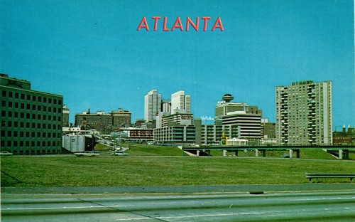 Postcard partial view ultra modern Atlanta, Georgia., skyline