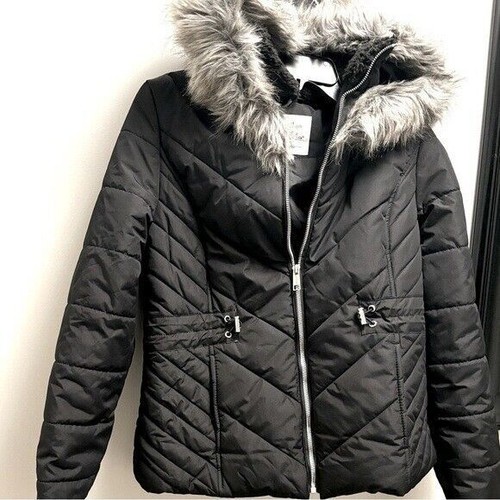 MARALYN & ME Juniors' Faux-Fur-Trim Hooded Puffer Coat Mid Length Puffer - Picture 4 of 9