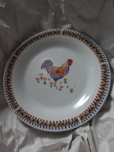 Juego de 3 platos de ensalada ~ 7" gallo borde a cuadros Gibson gres rojo verde - Imagen 3 de 4