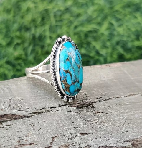 Blue Copper Turquoise 925 Sterling Silver Handmade Statement Ring All Size R74 - Picture 4 of 4