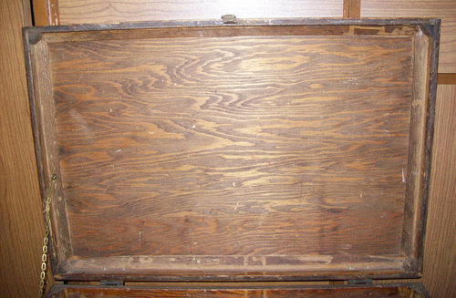 Large ANTIQUE FOLK ART WOOD BOX TRUNK CHEST Wood Carved Gazelle Deer, AMERICANA - Picture 19 of 24