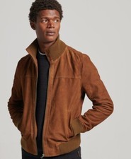 Men Brown Pure Soft Suede Bomber Jacket fashion Ribbed Luxurious Coat