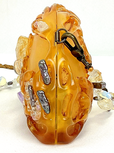 NWOT MAYA Beverly Hills Bag Lady Hard Case Amber Flower Handbag Chain Strap - Picture 2 of 15