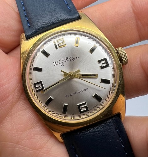VINTAGE BIFORA TOP MENS GOLD PLATED WATCH MADE IN GERMANY - Picture 10 of 18