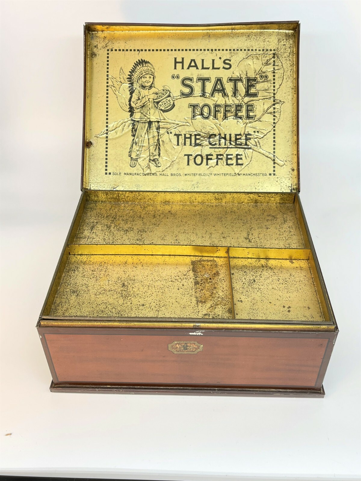 Hall's State - The Chief Writing Box Toffee Tin c.1920-25 Kwaliteitsborging, goedkoop