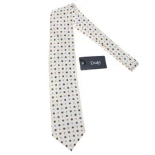 Drake's NWT Neck Tie White w/ Blue/Multi Mini Floral/Geometric Pattern 100% Silk