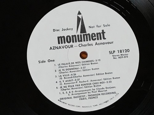 CHARLES AZNAVOUR, "Aznavour!" Monument SLP 19120, Promo, 1969. MINT! - Picture 5 of 8