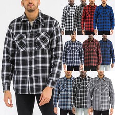 Men's Quilted Lined Plaid Flannel Shirt Padded Long Sleeve Shacket Jacket USA