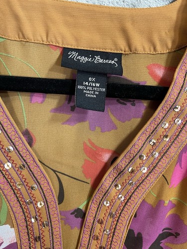 Maggie Barnes Blouse Womens 0X 14/16 Rust Brown Boho Hippie Lagenlook Sequins - Picture 3 of 10