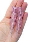 Chandelier Drop Dangle Earrings Rhinestone Crystal 3.8 inch Pink Pageant Prom