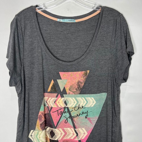 Maurices Damen Top Gr. XL grau Kurzarm High Low Hem Grafik T-Shirt - Bild 3 von 10
