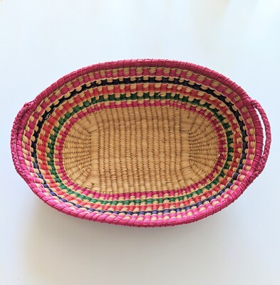 African woven bread basket With handles 11.5x8''