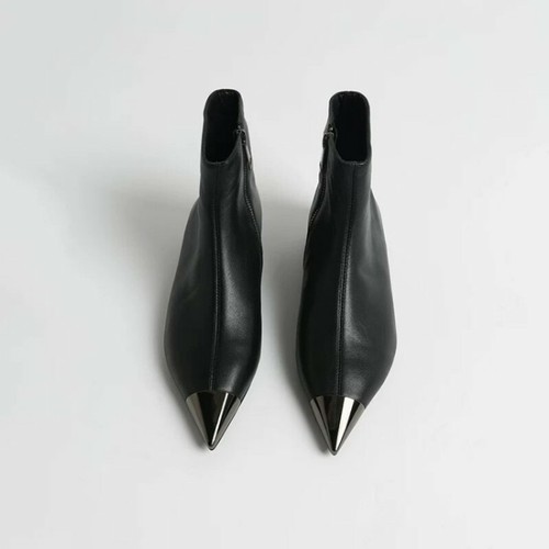 Women Ankle Boots Fashion Metal Pointed Toe Booties Casual Side Zip Flats Shoes - Picture 3 of 15