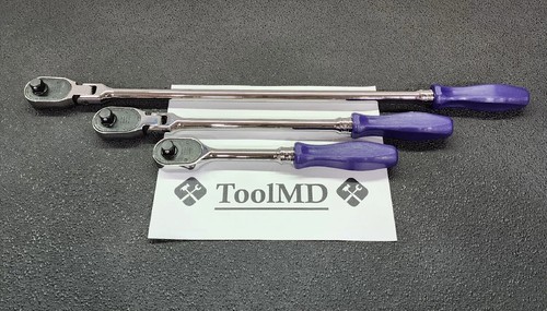 Snap-on Tools NEW 3pc DARK PURPLE 1/2" Dr Fixed & Flex-Head Ratchet Set SHLFD80A - Picture 12 of 24