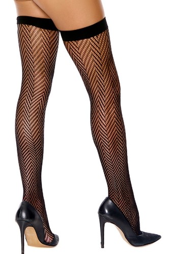 sexy ELEGANT MOMENTS zigzag CROCHET net FISHNET banded TOP thigh HIGHS stockings - Picture 2 of 2