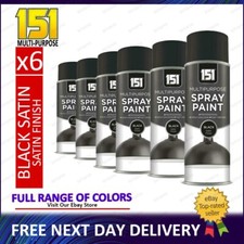 6x 151 Black Satin All-Purpose Interior Exterior Spray Paint Metal Plastic 400ml