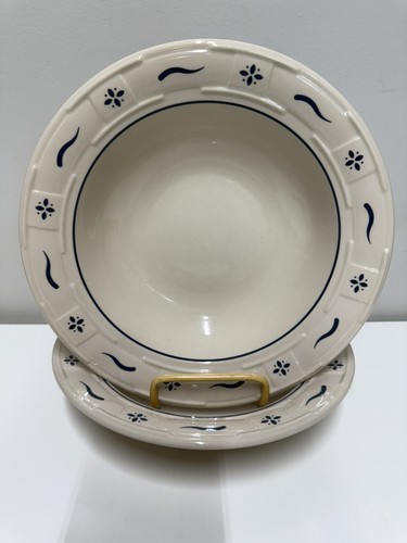 2- Longaberger Pottery Woven Traditions Heritage Blue Approx 10" Pasta Bowls USA