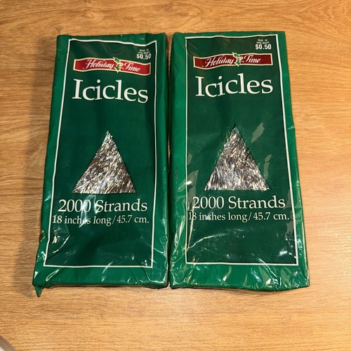 2 Packs Holiday Time Christmas Tree Tinsel Icicles 2000 Strands 18" Silver NEW