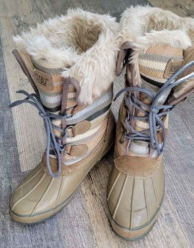 Khombu Damen Solis Kunstfell Winter Schnee Ente Stiefel Größe 8 Taupe Creme - Bild 2 von 11