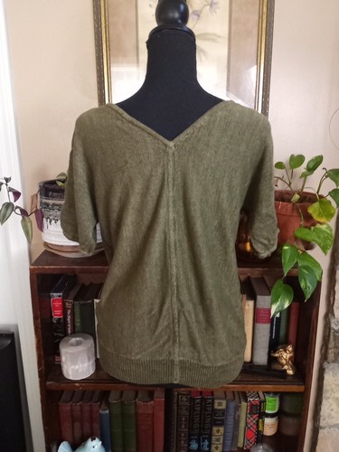 Talbots Petites Women's MP. Short Sleeve Knit Sweater, 100% Linen, Olive - Picture 3 of 7