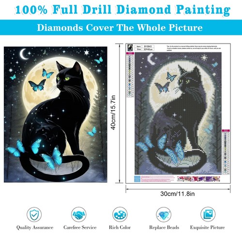 Black Cat Moon Diamond Painting Art Kits for Adults Full Drill Round Gem Art - Picture 5 of 6