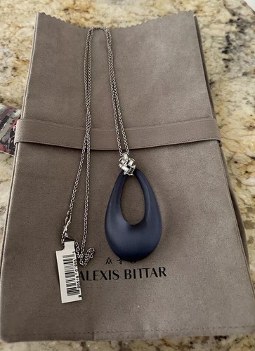 100% Authentic Alexis Bittar Blue Lucite, Baguette Crystal Long Necklace - Picture 8 of 13