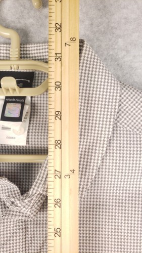 Camicia uomo Just Cavalli colletto ad anello grande 52 ricamata pied de poule grigio bianco - Foto 6 di 7