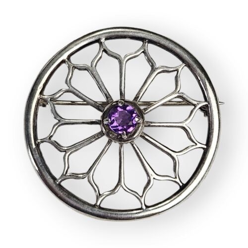 Celtic Sterling Amethyst Flower Brooch Carrick Jewellery CJL Vintage 925 Silver