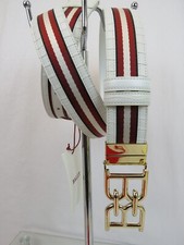 BALLY B CHAIN GOLD BUCKLE ADJUSTABLE WHITE CROC LEATHER WEB BELT 115 46 GIFT BOX