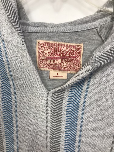 Brooklyn Stoff Hoodie Jungen JR Gr. L - grau blau gestreift V-Ausschnitt, Kanagarutasche - Bild 2 von 7