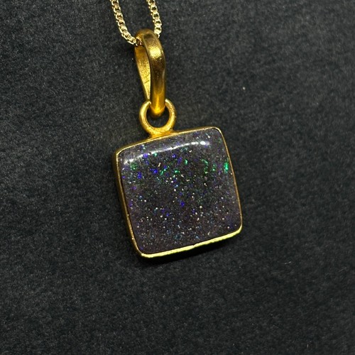 Australian Andamooka Square Cut Galaxy Opal Necklace - Picture 2 of 3