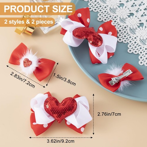 4PCS Heart Hair Bow Clips Red White Glitter Sequins Furry Bows Hair Pins Wedd... - Picture 2 of 7