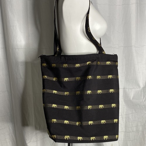 Cartera Elefante Estampado Tribal Dorado Metálico Bordado Bolso Doble Cremallera Grande - Imagen 12 de 12