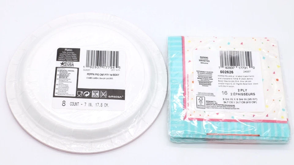 Platos y servilletas de fiesta de primer cumpleaños Peppa Pig Foto 2 de 2