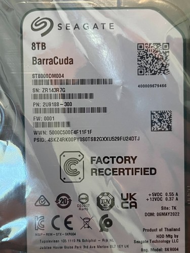 Seagate BarraCuda Hard Drive 8TB SATA 6Gb/s 256MB Cache 3.5in - Recertified - Picture 2 of 2