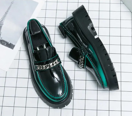 Mocasín con plataforma punta redonda verde para hombre zapatos informales formales de negocios de gran tamaño - Imagen 11 de 20